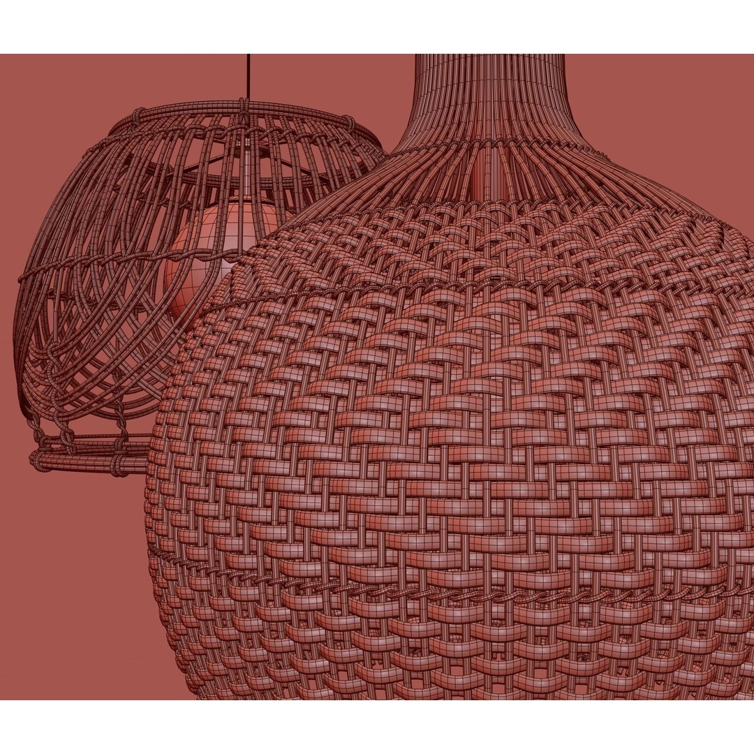 Rattan Pendant Lights 3D Model – Organic Hanging Plants, FBX & OBJ