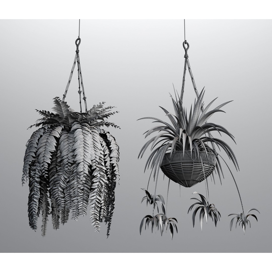 Rattan Pendant Lights 3D Model – Organic Hanging Plants, FBX & OBJ - View 10