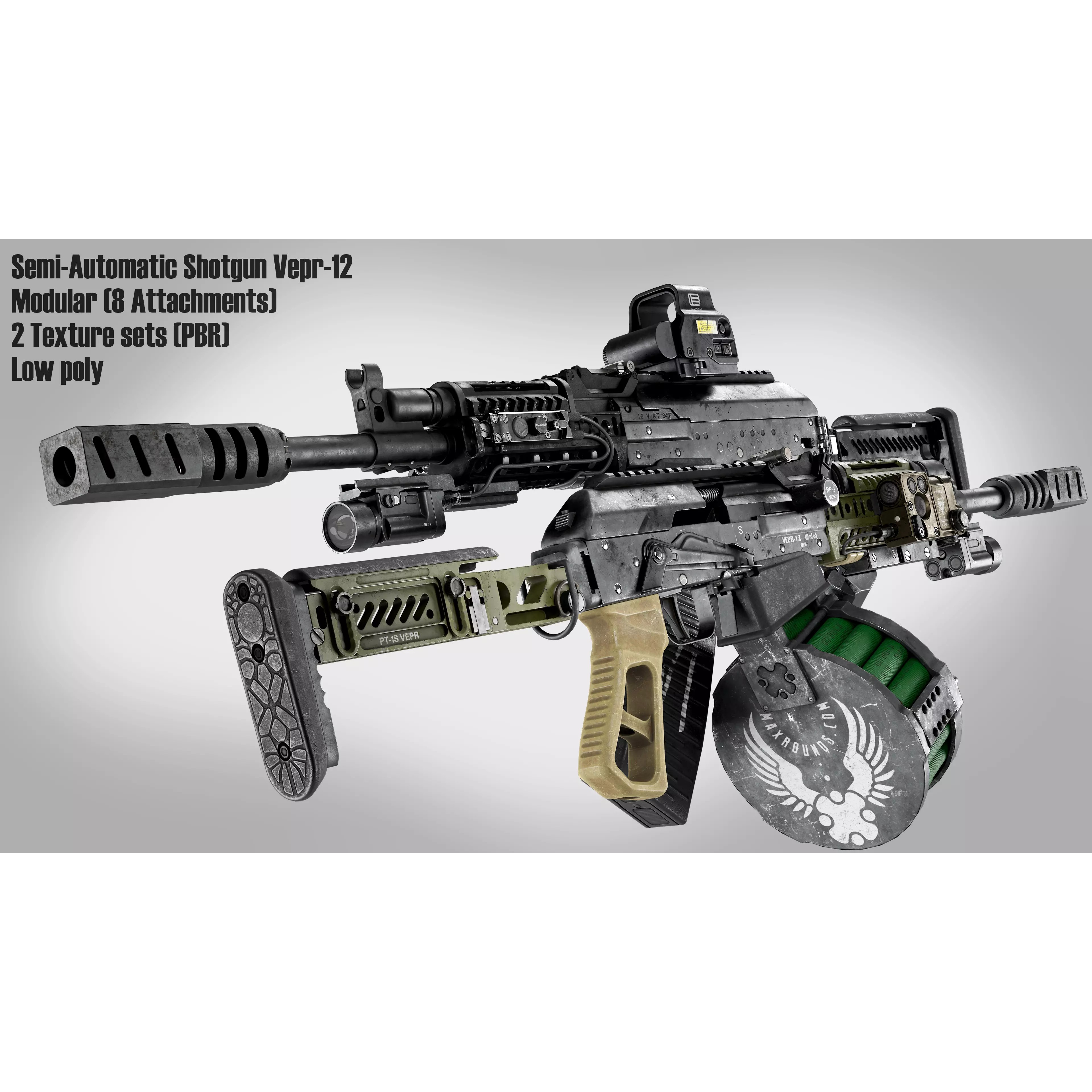 Vepr-12 Modular Shotgun - Low-Poly Game-Ready 3D Model - View 2