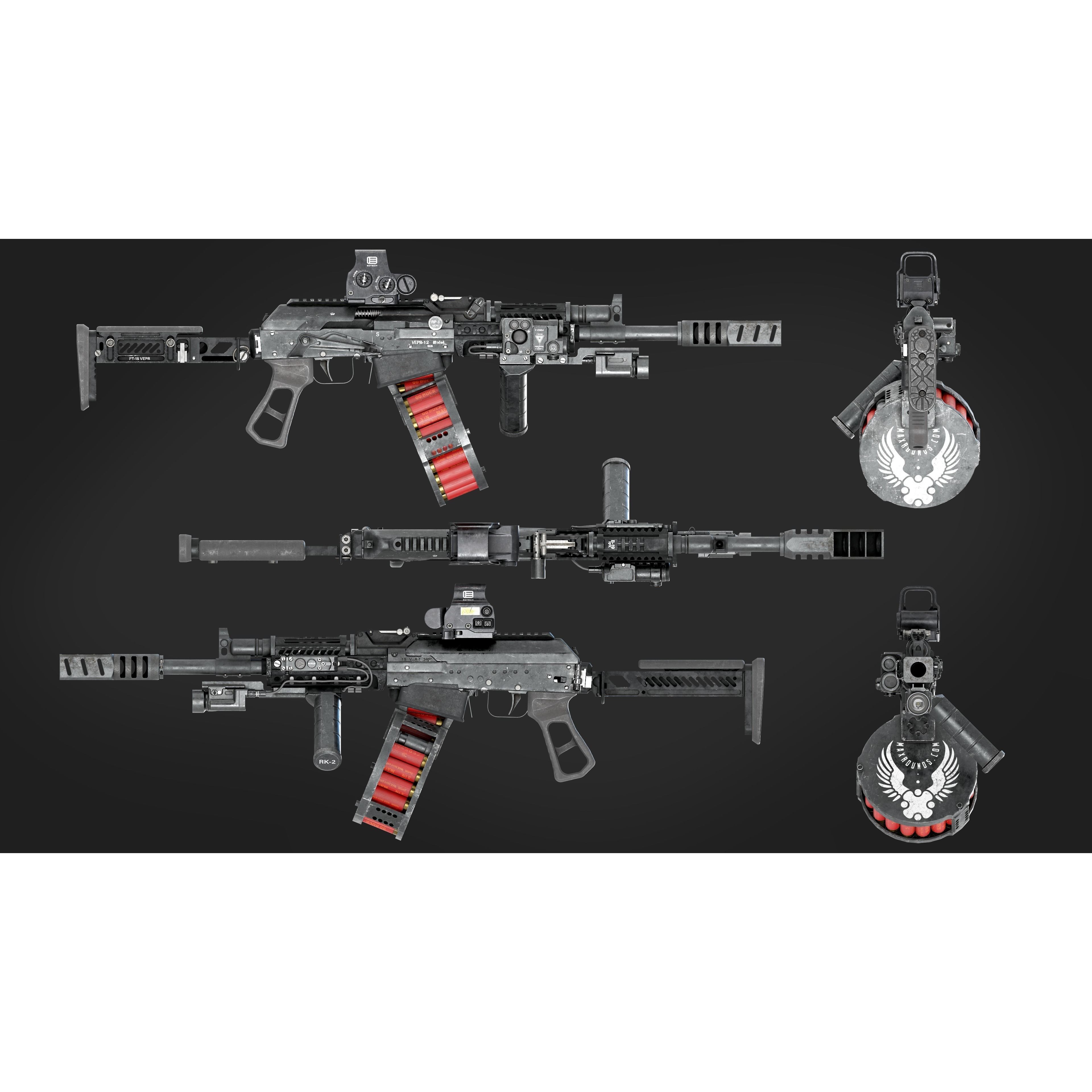 Vepr-12 Modular Shotgun - Low-Poly Game-Ready 3D Model - View 4