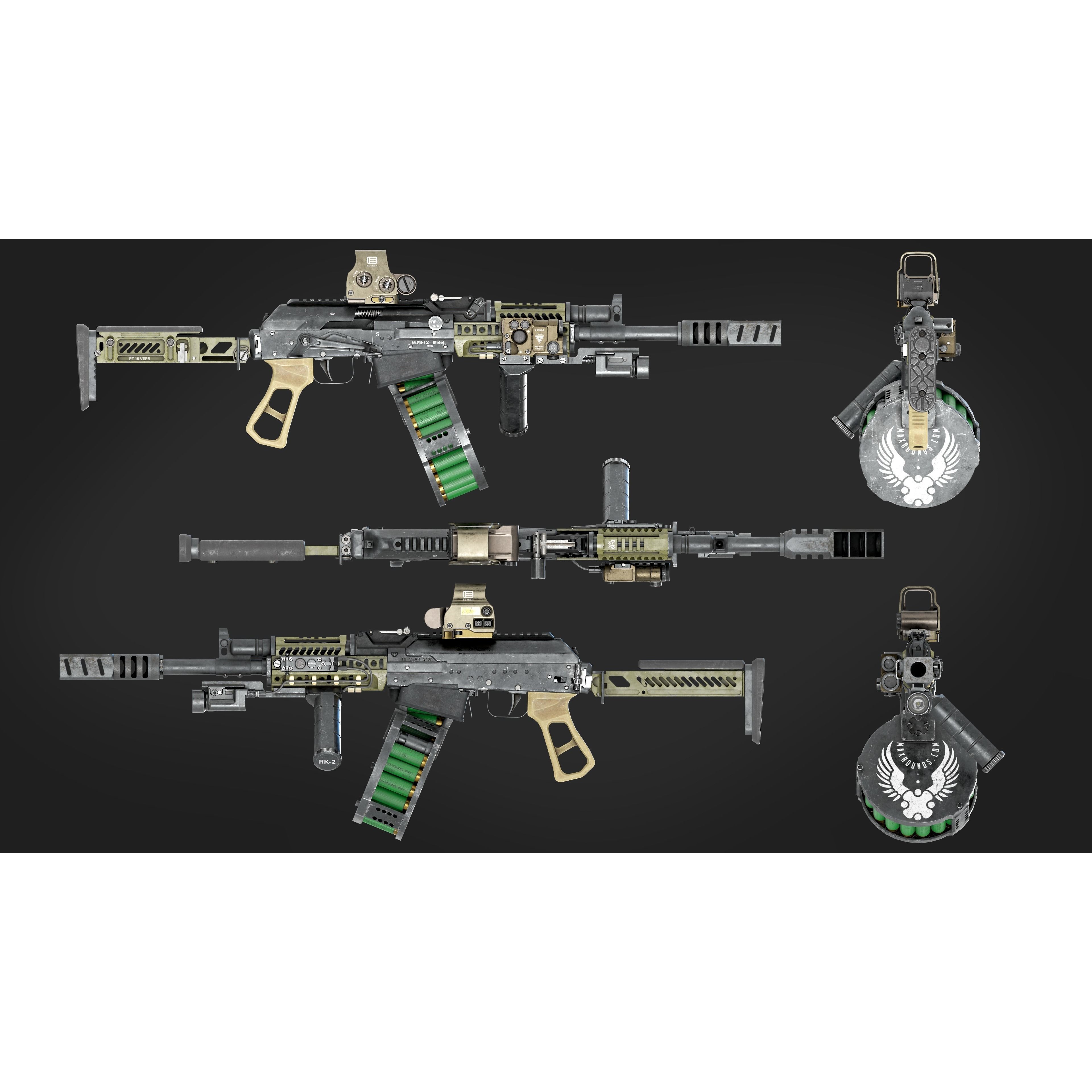 Vepr-12 Modular Shotgun - Low-Poly Game-Ready 3D Model - View 5