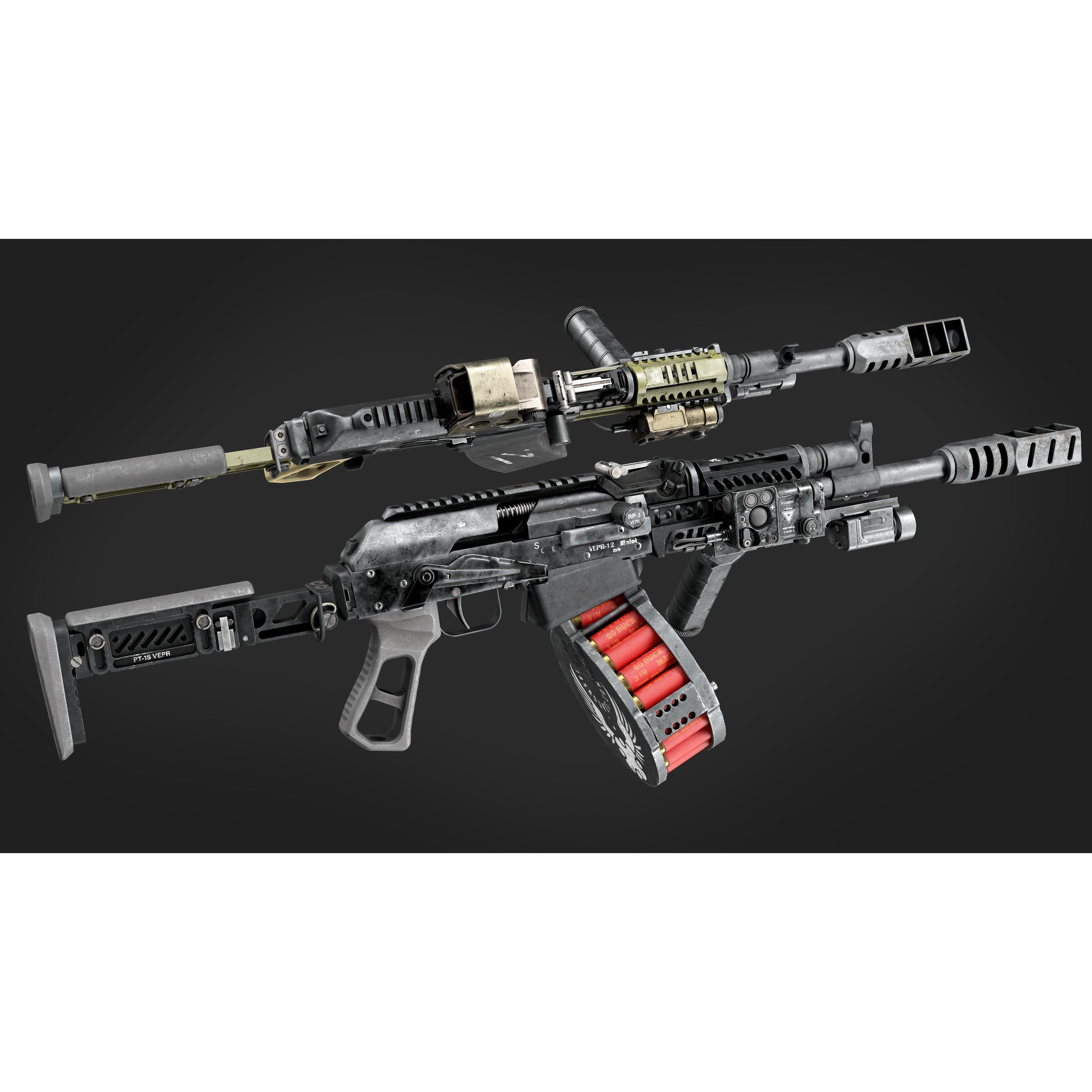 Vepr-12 Modular Shotgun - Low-Poly Game-Ready 3D Model - View 9