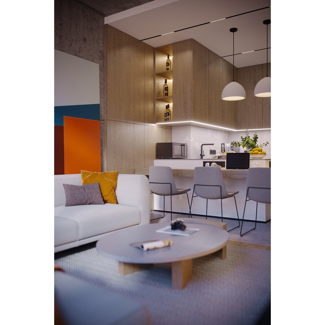 Manhattan Living Room 3D Model – Modern Interior Scene, FBX, OBJ - View 8