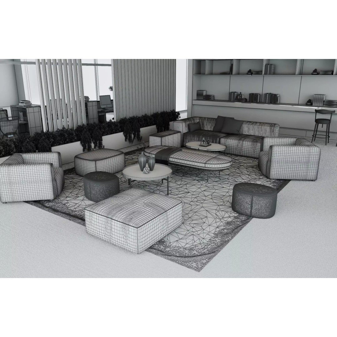 Modern Office Lounge 3D Model – Low Poly Interior Design Asset, FBX, OBJ - View 10