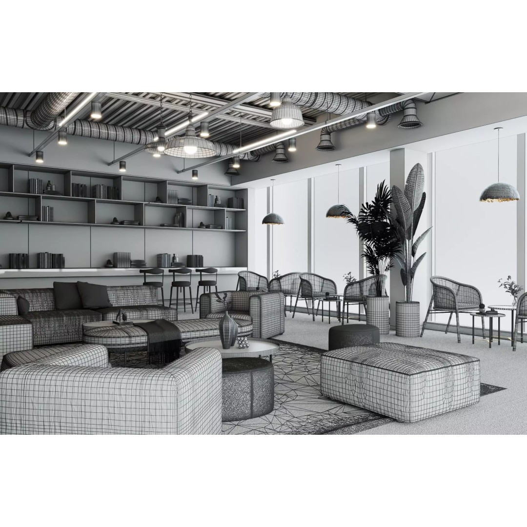 Modern Office Lounge 3D Model – Low Poly Interior Design Asset, FBX, OBJ - View 11