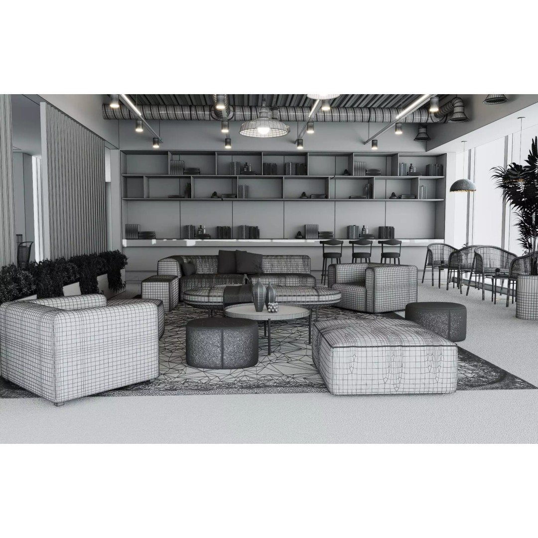 Modern Office Lounge 3D Model – Low Poly Interior Design Asset, FBX, OBJ - View 12