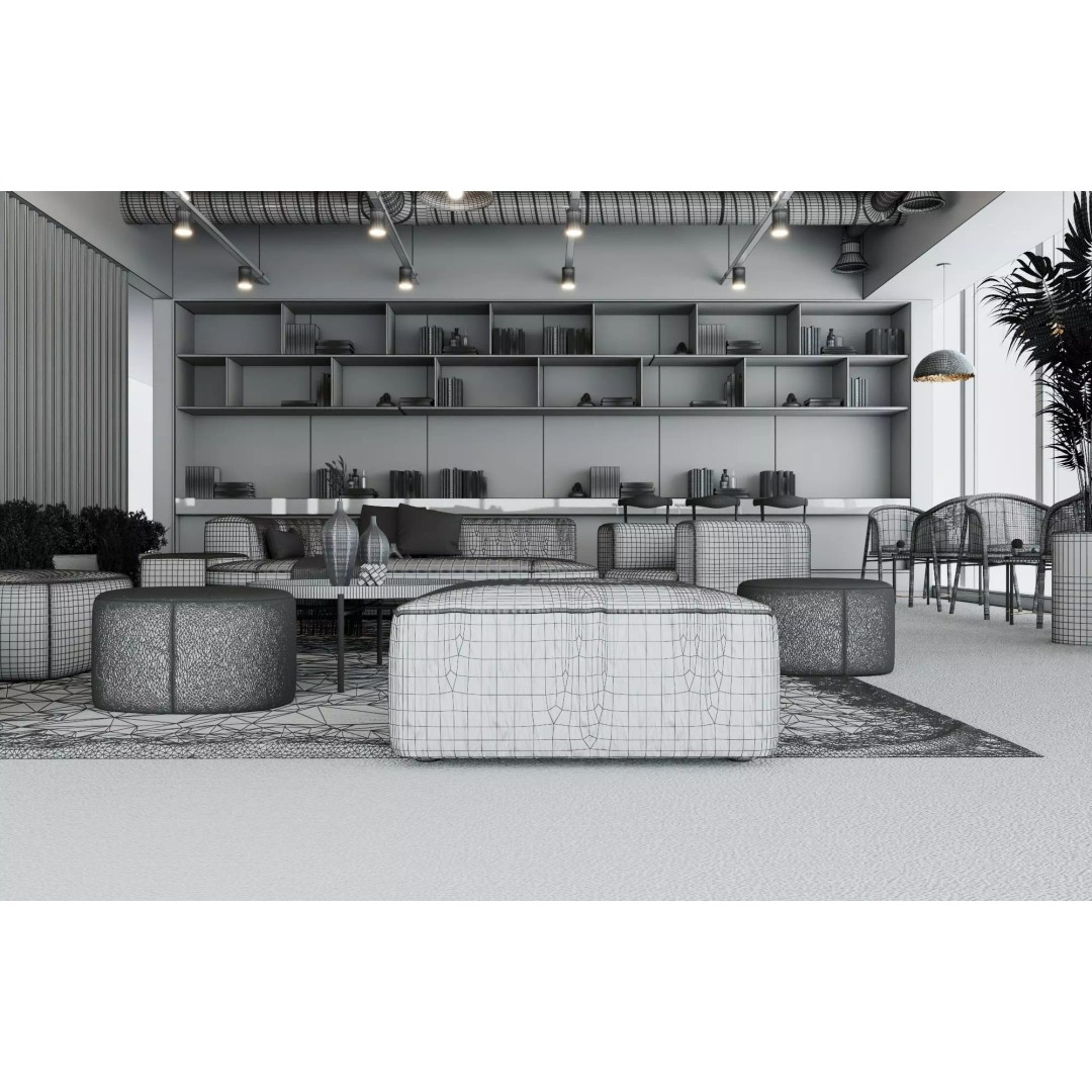 Modern Office Lounge 3D Model – Low Poly Interior Design Asset, FBX, OBJ - View 13