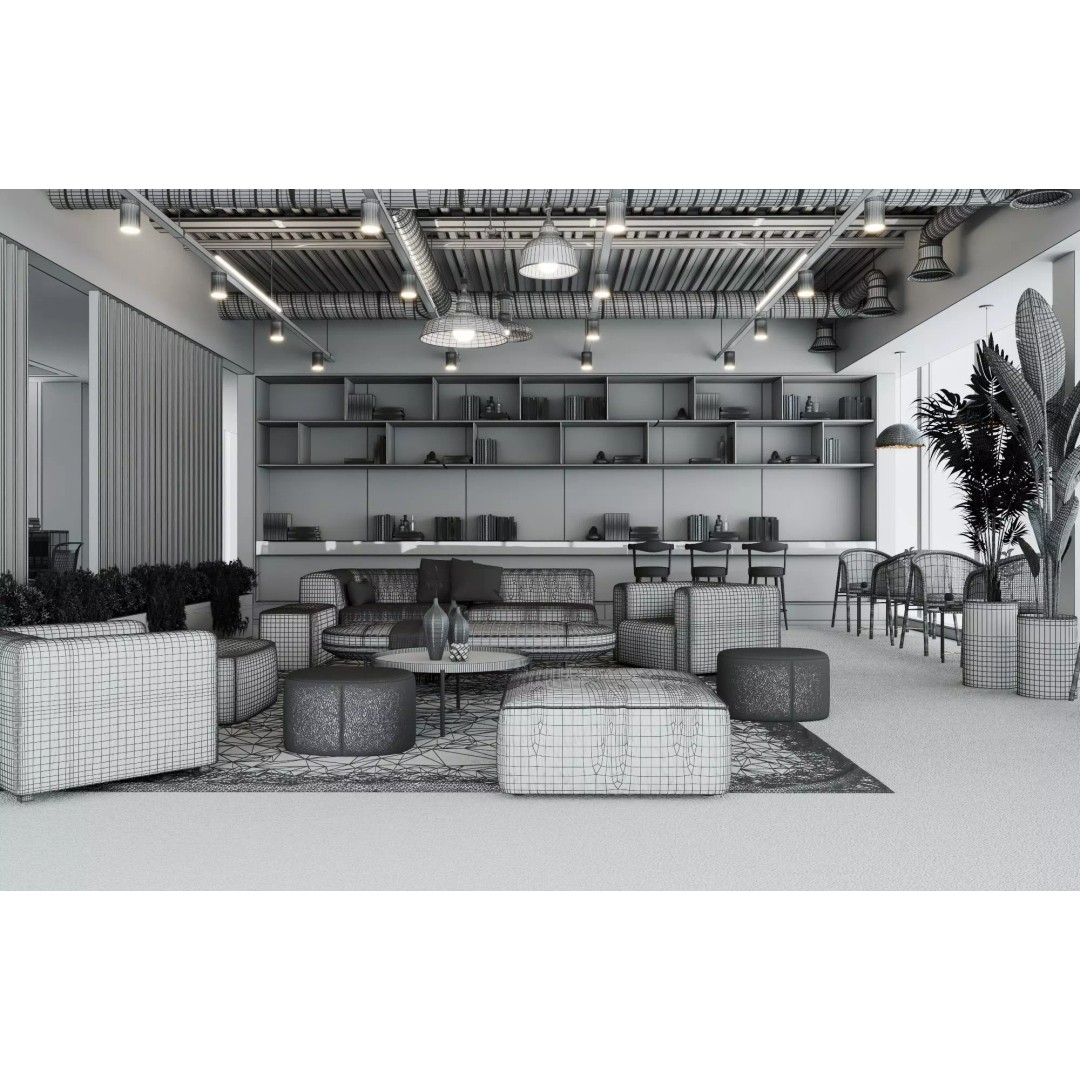 Modern Office Lounge 3D Model – Low Poly Interior Design Asset, FBX, OBJ - View 14