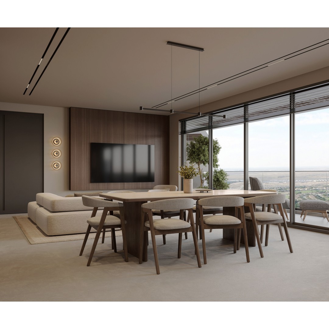 Moonlit Villa 3D Model – Cozy Living Room, Dining, and Kitchen Scene - View 11