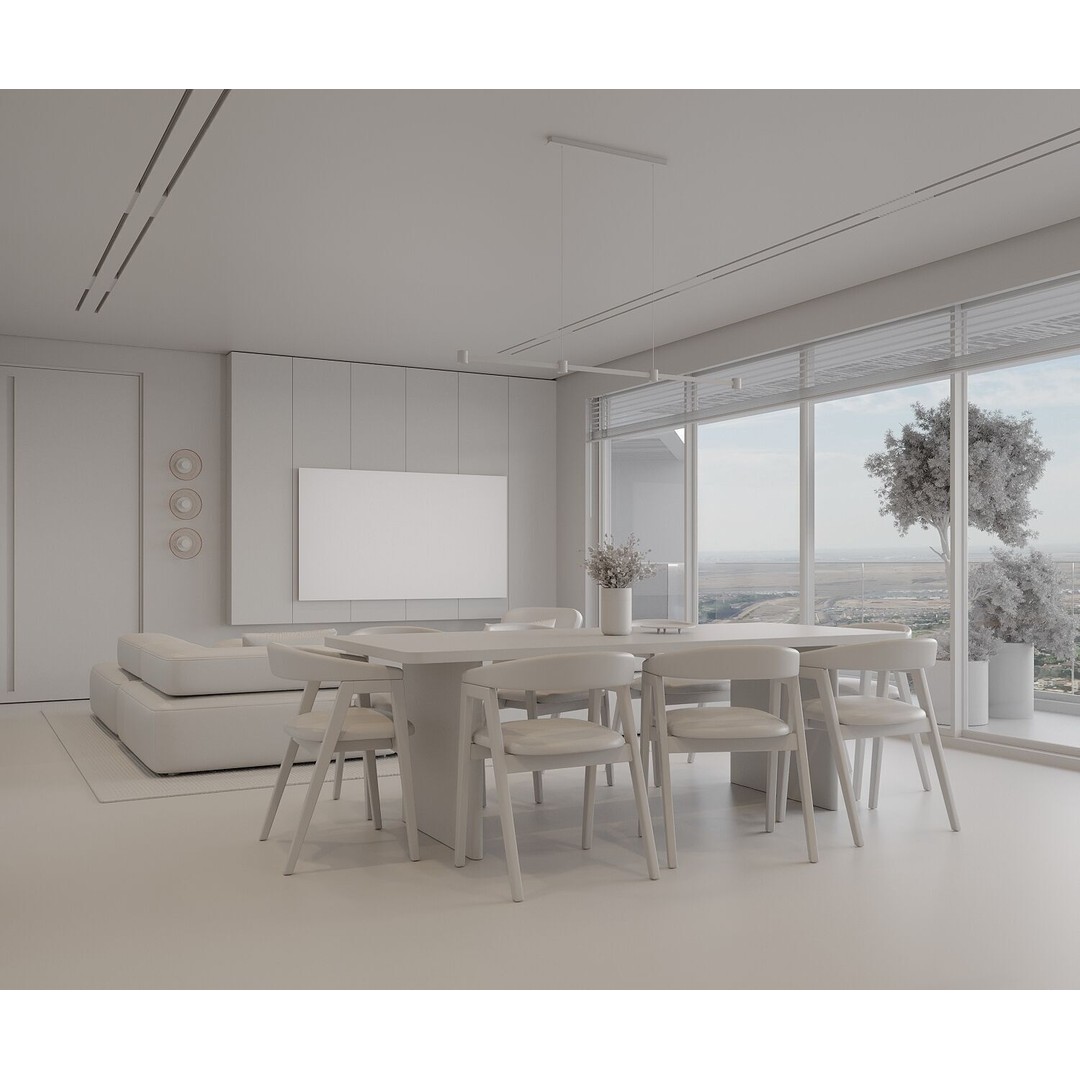 Moonlit Villa 3D Model – Cozy Living Room, Dining, and Kitchen Scene - View 13