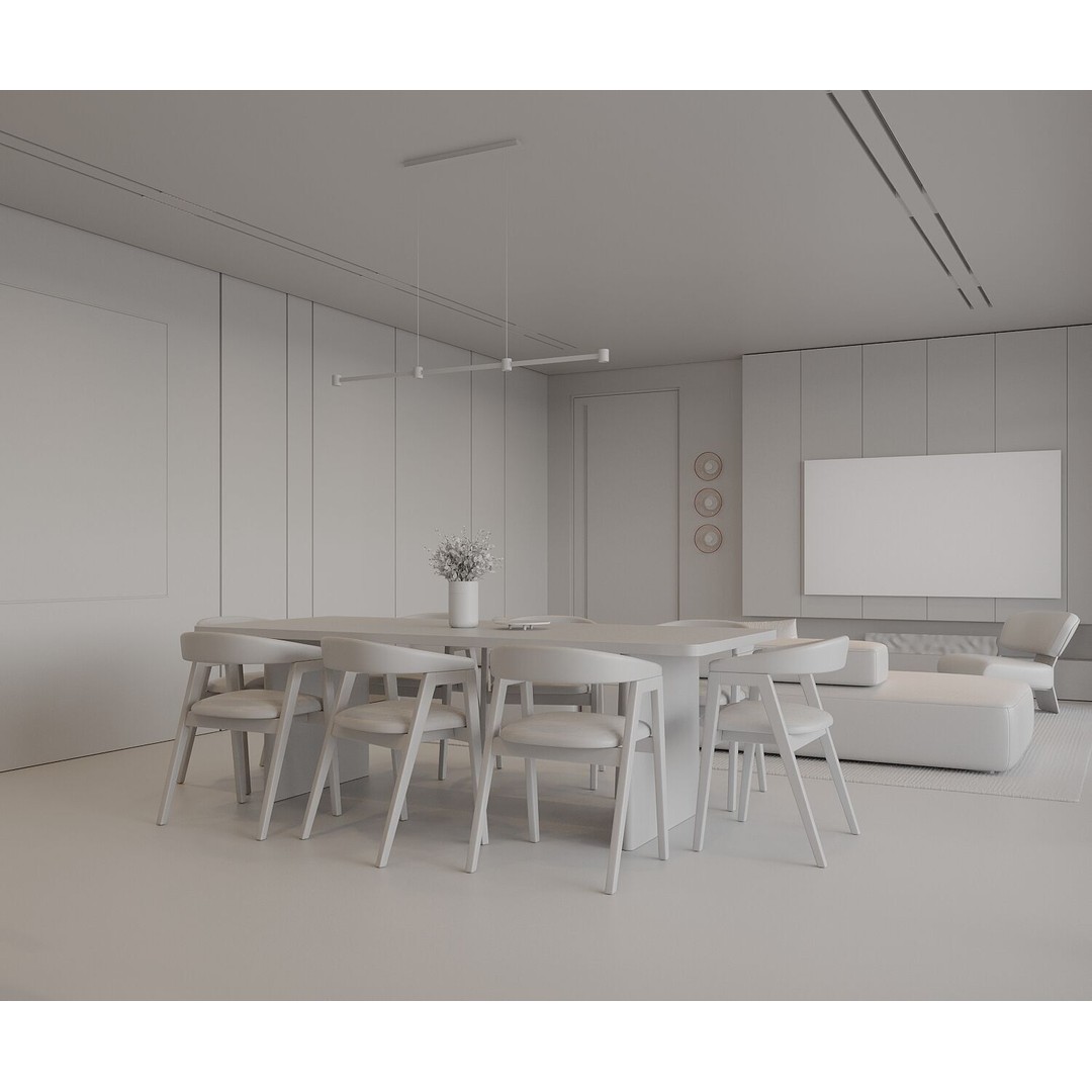 Moonlit Villa 3D Model – Cozy Living Room, Dining, and Kitchen Scene - View 14