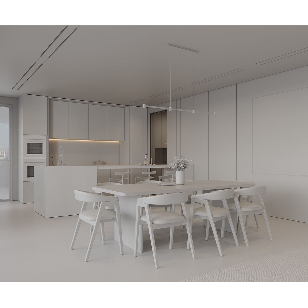 Moonlit Villa 3D Model – Cozy Living Room, Dining, and Kitchen Scene - View 15