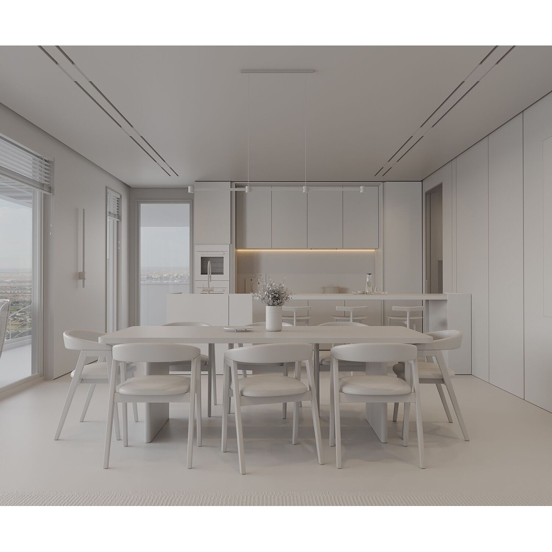 Moonlit Villa 3D Model – Cozy Living Room, Dining, and Kitchen Scene - View 18