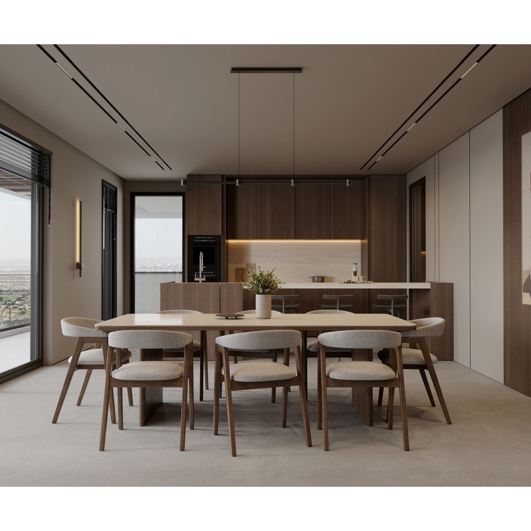 Moonlit Villa 3D Model – Cozy Living Room, Dining, and Kitchen Scene - View 4