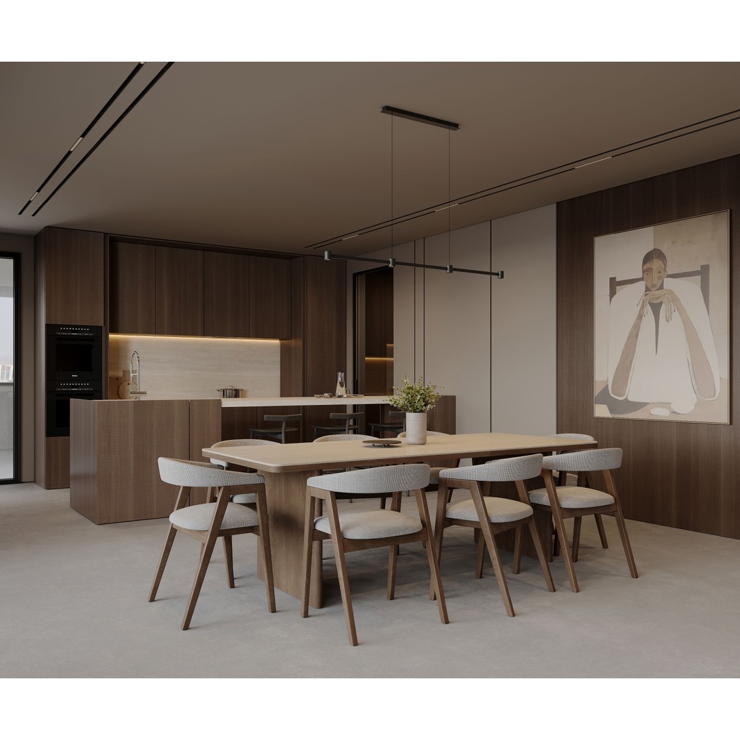 Moonlit Villa 3D Model – Cozy Living Room, Dining, and Kitchen Scene - View 6