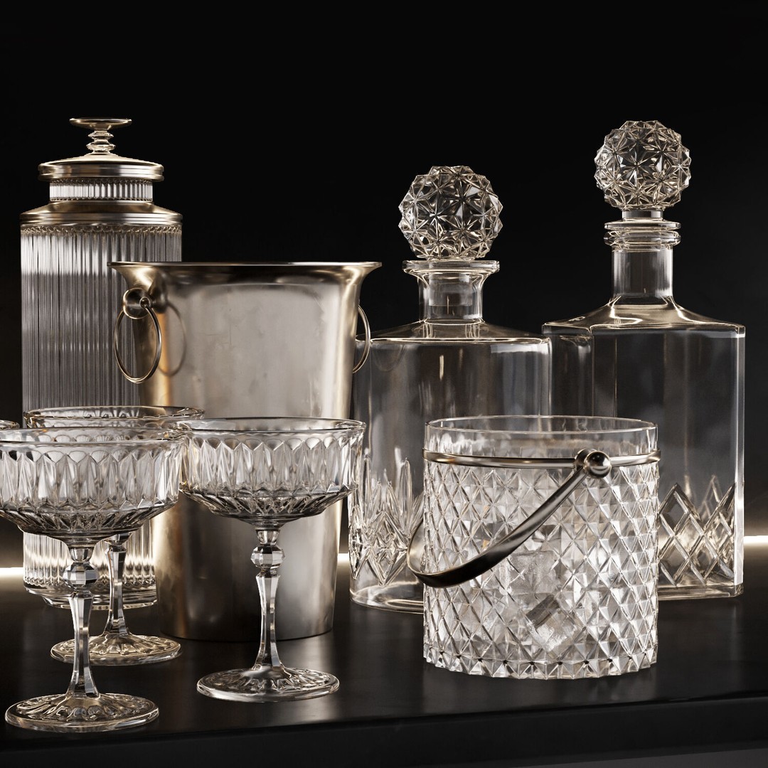 Bar Set 3D Model – High-Detail Liquor Bottles for Interior Design - View 21