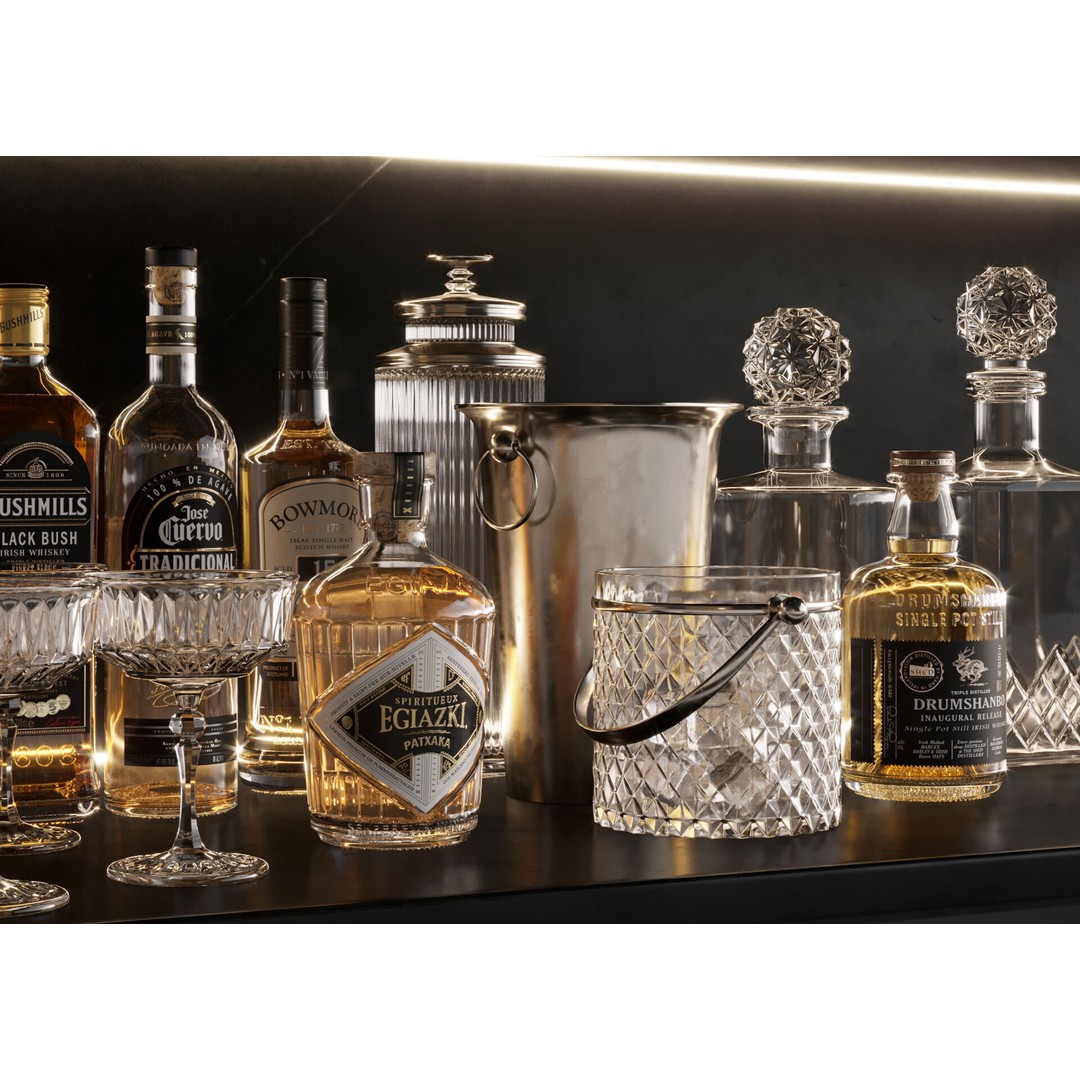 Bar Set 3D Model – High-Detail Liquor Bottles for Interior Design - View 5