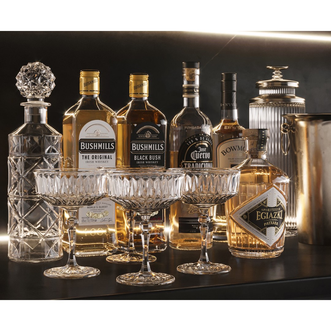 Bar Set 3D Model – High-Detail Liquor Bottles for Interior Design - View 6