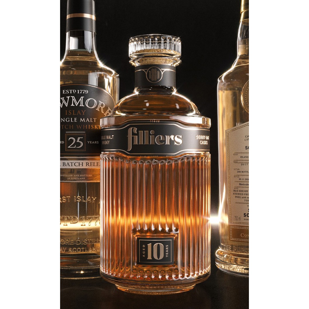 Bar Set 3D Model – High-Detail Liquor Bottles for Interior Design - View 9