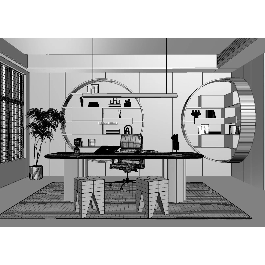 Home Study 3D Model – Modern Office Interior, FBX, OBJ, PBR - View 7