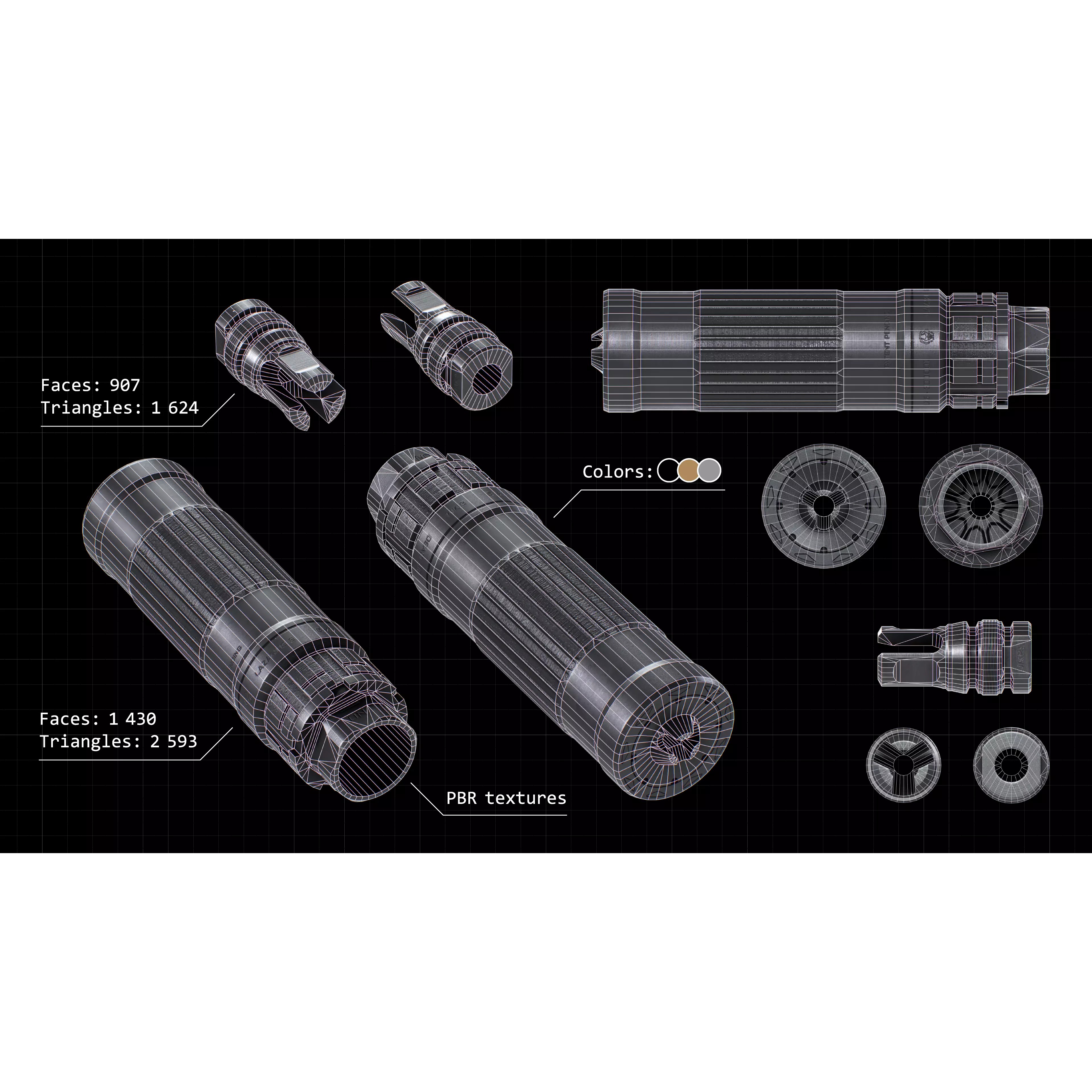 Dead Air Lazarus 6 Suppressor - Low-Poly Game-Ready 3D Model - View 6