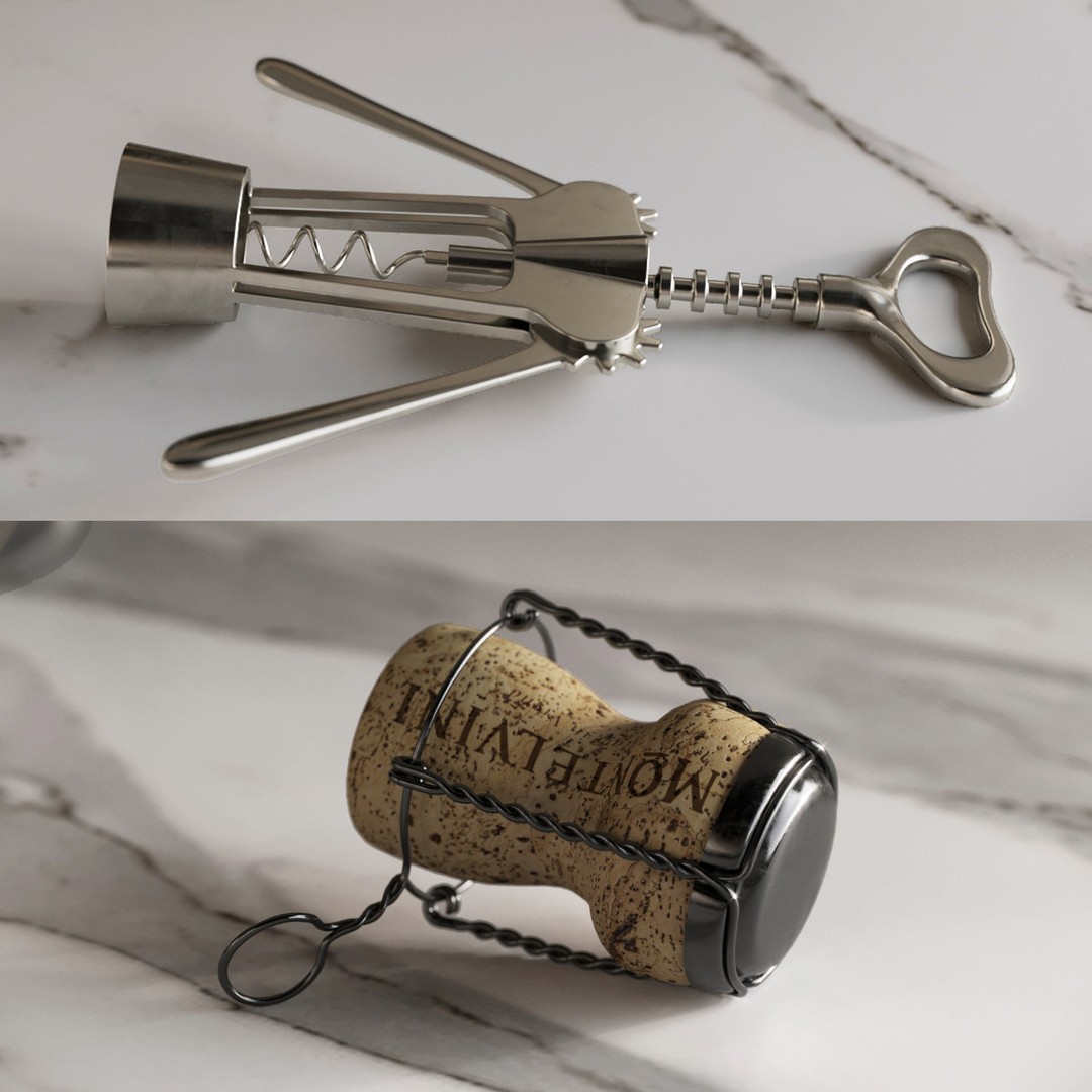 Wine Set 3D Model – Detailed Corkscrew and Bottle Opener, FBX - View 8