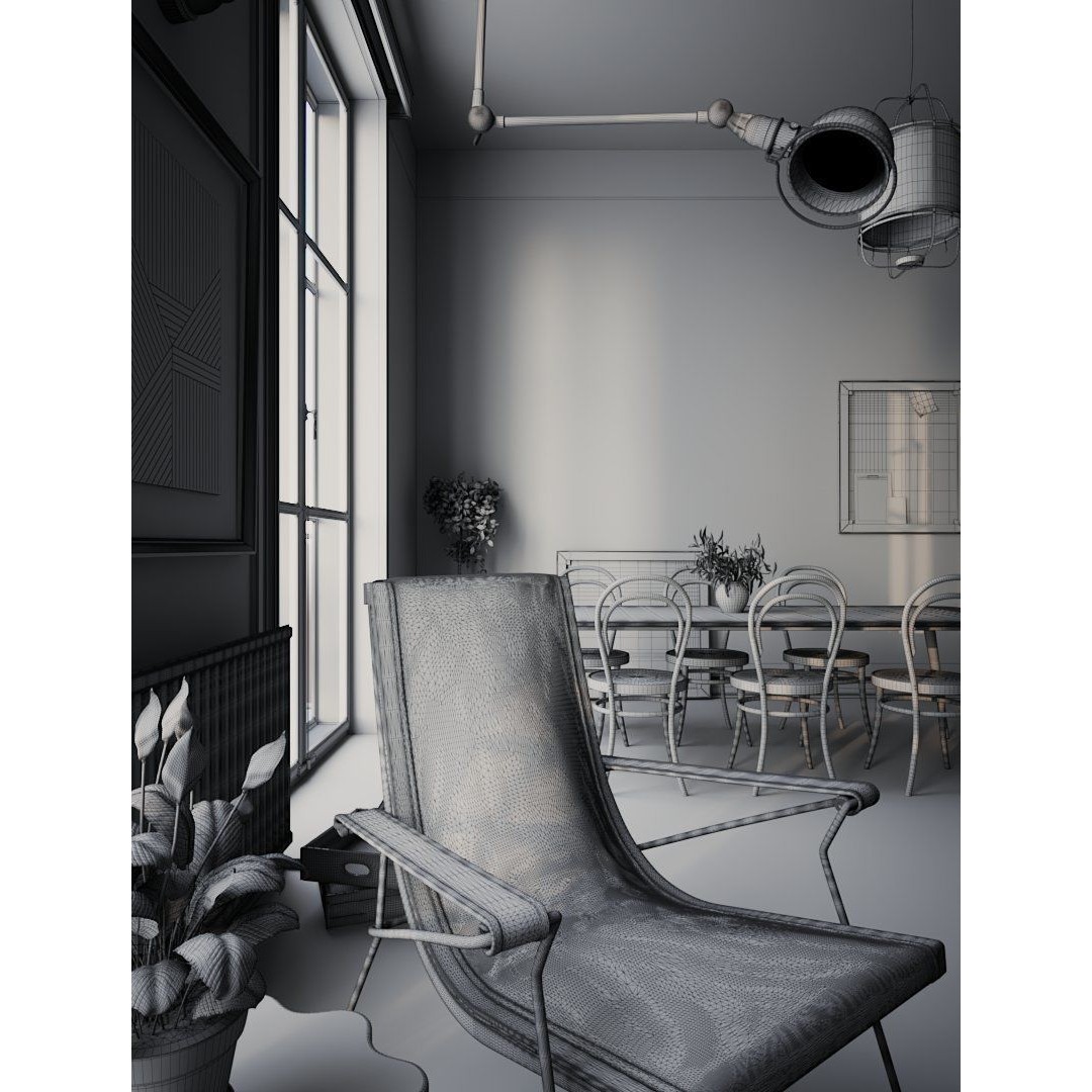 Scandinavian Living Room 3D Model – Fully Textured Interior, V-Ray 6, FBX