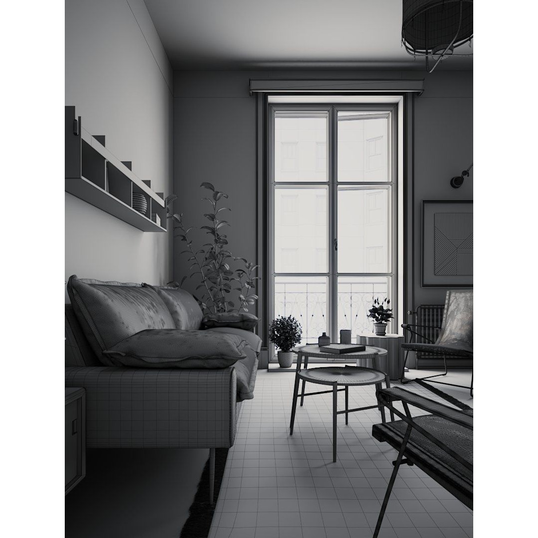 Scandinavian Living Room 3D Model – Fully Textured Interior, V-Ray 6, FBX - View 11