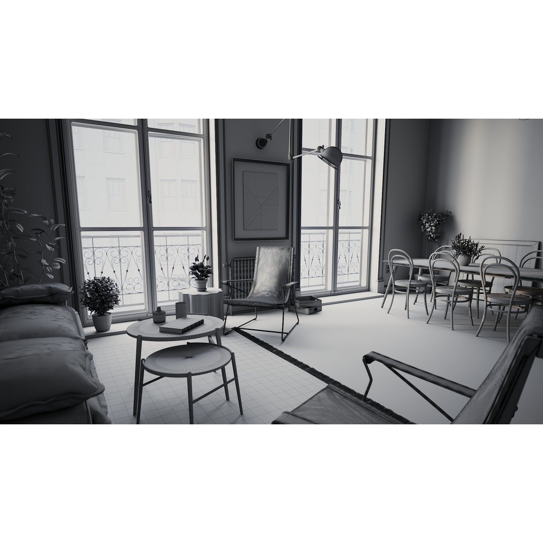 Scandinavian Living Room 3D Model – Fully Textured Interior, V-Ray 6, FBX - View 12