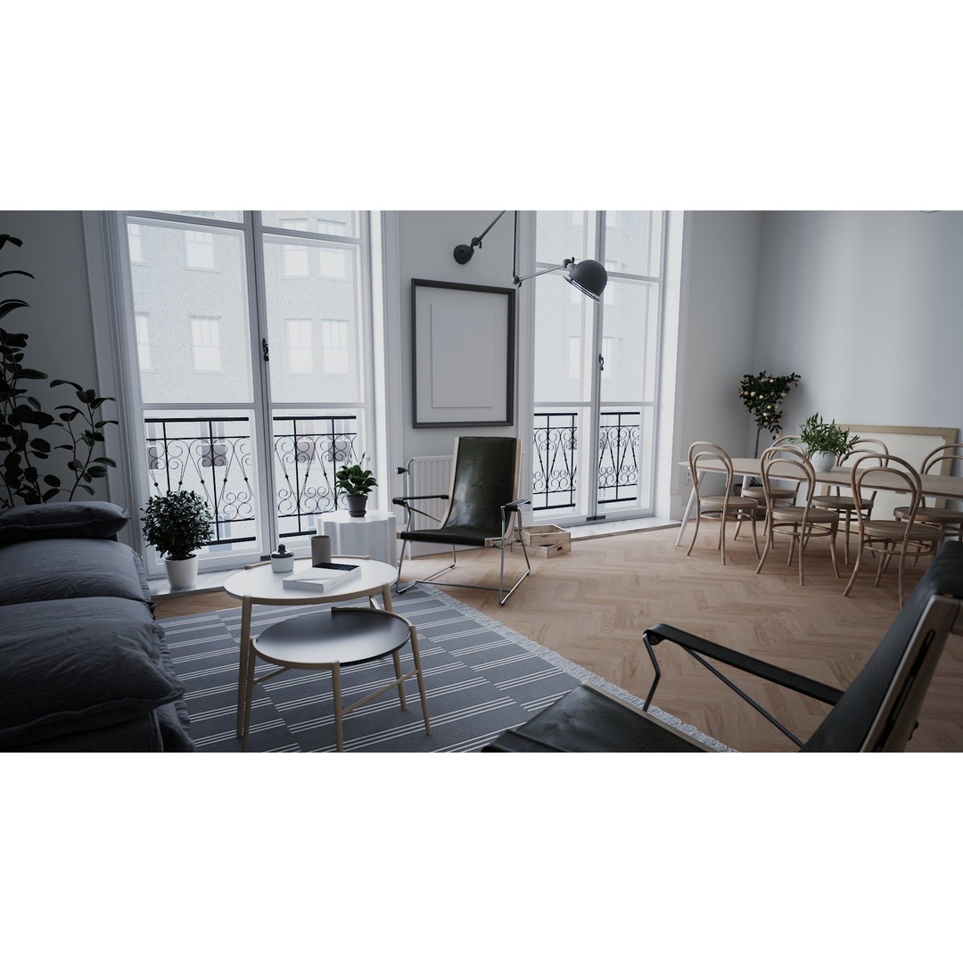 Scandinavian Living Room 3D Model – Fully Textured Interior, V-Ray 6, FBX - View 5