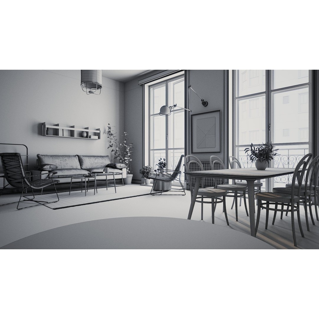 Scandinavian Living Room 3D Model – Fully Textured Interior, V-Ray 6, FBX - View 9