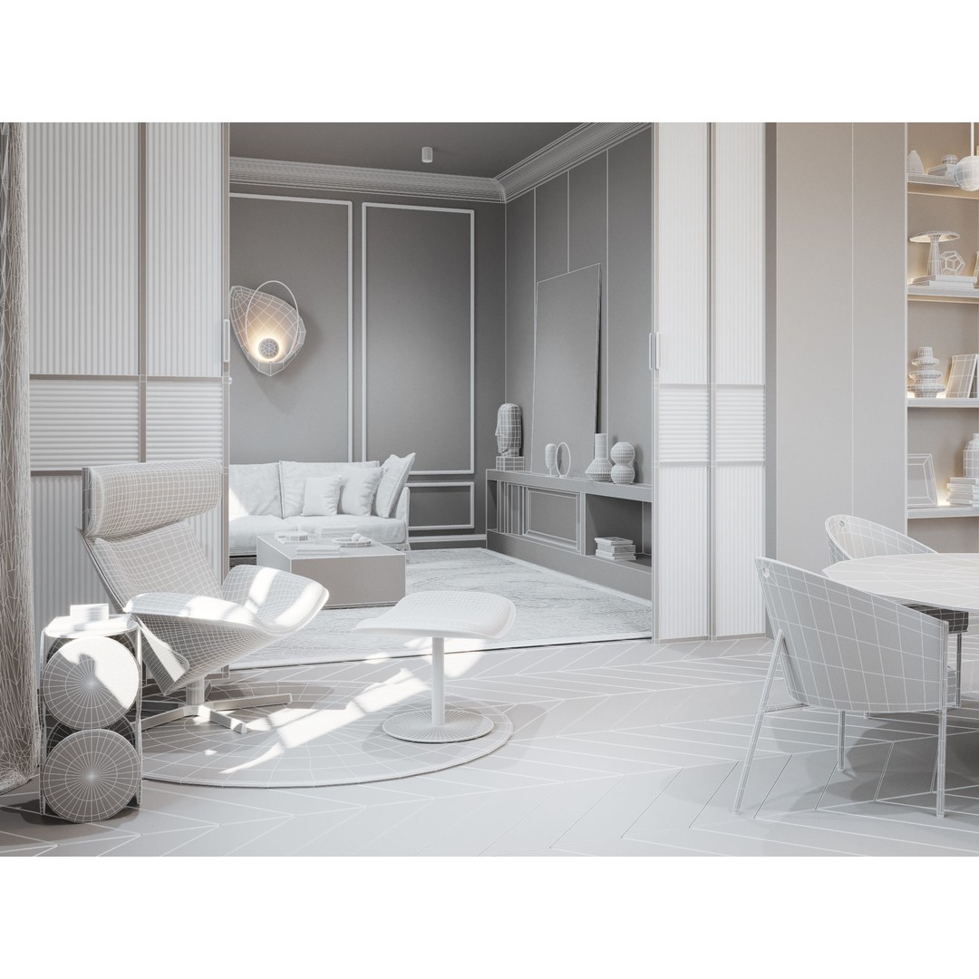 Modern Classic Interior Scene 3D Model – Elegant Apartment Design, C4D & Octane - View 16