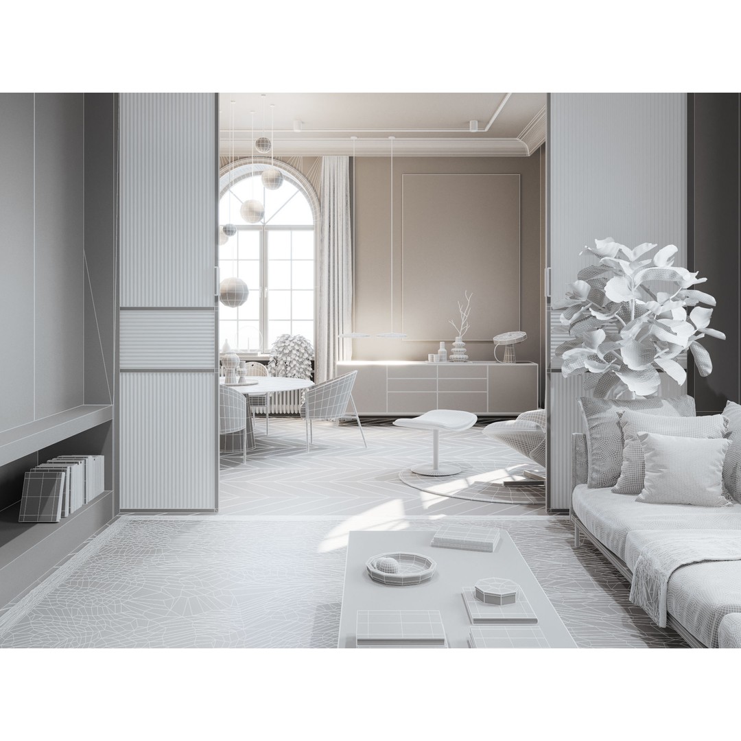 Modern Classic Interior Scene 3D Model – Elegant Apartment Design, C4D & Octane - View 17