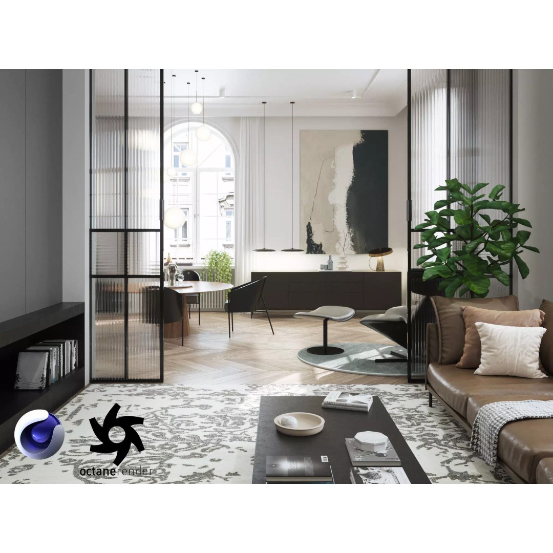 Modern Classic Interior Scene 3D Model – Elegant Apartment Design, C4D & Octane - View 2