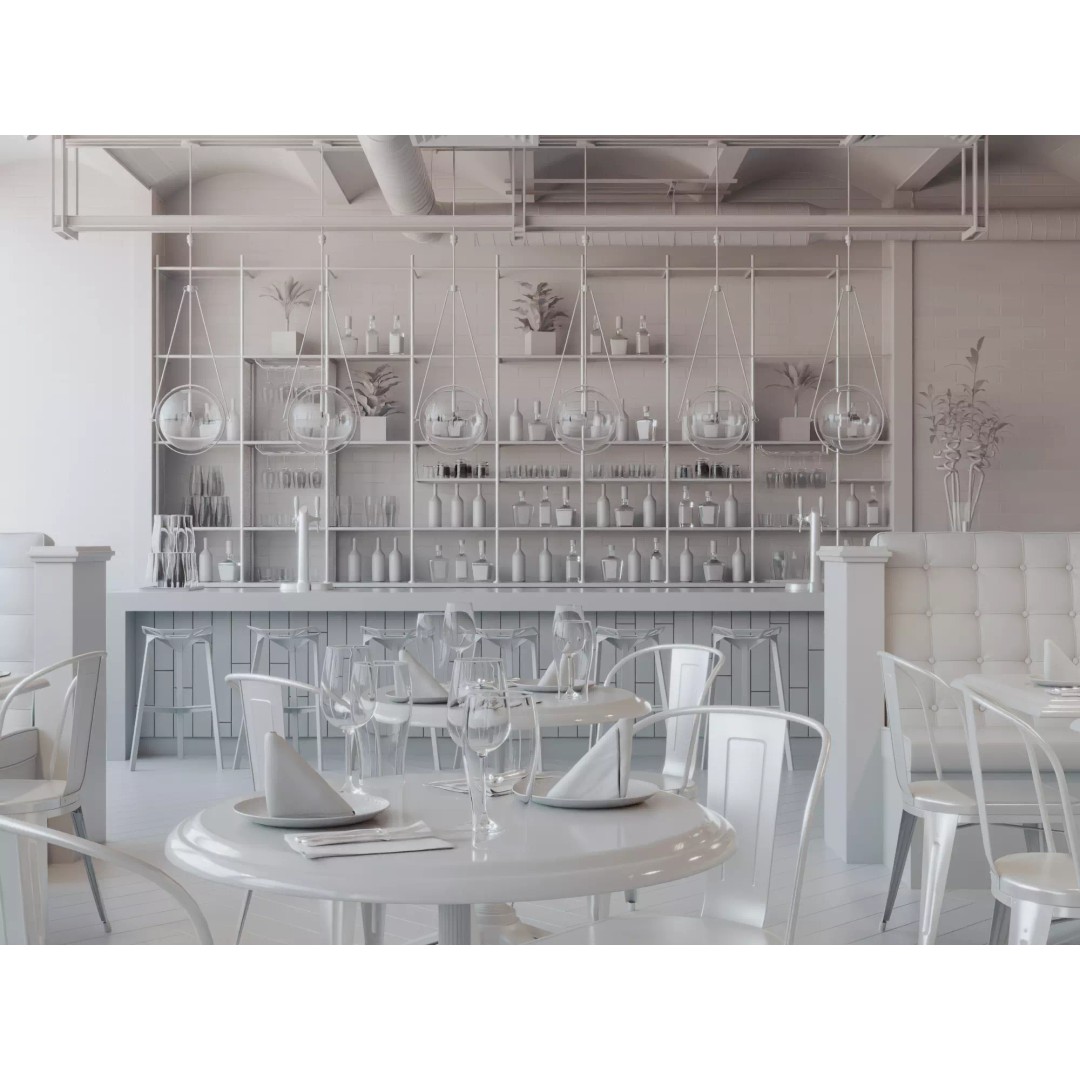 Industrial Restaurant Interior 3D Model – Low Poly Game Asset, FBX