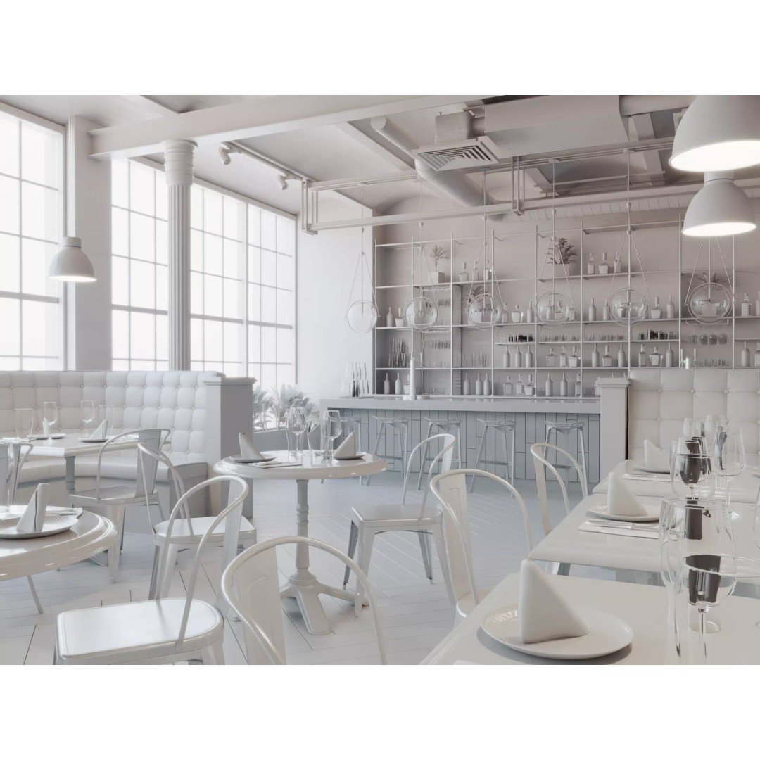 Industrial Restaurant Interior 3D Model – Low Poly Game Asset, FBX - View 10
