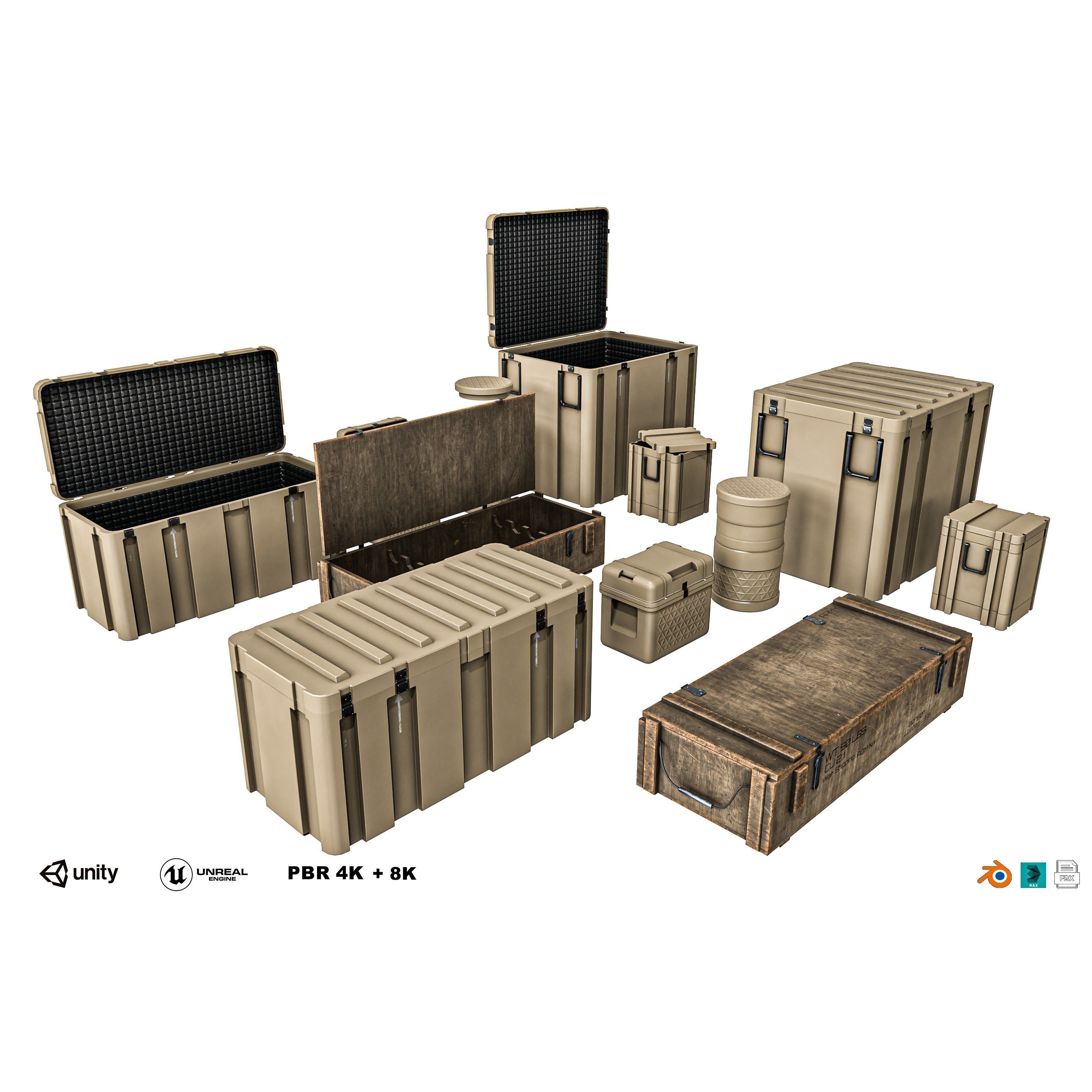 Military Crate Package - Low-Poly Game-Ready 3D Model - View 3