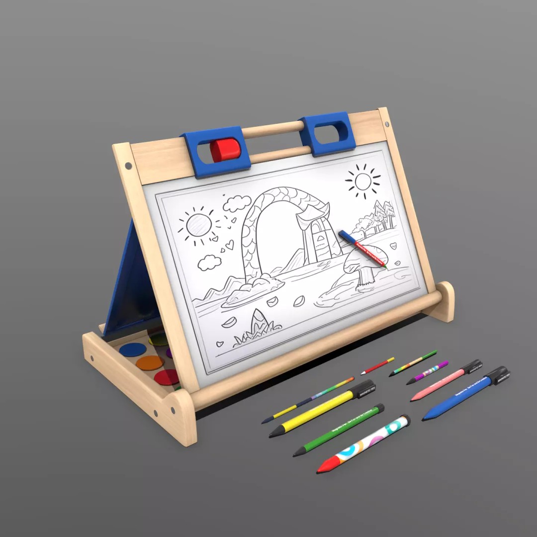 Magnetic Board 3D Model – Low Poly Educational Toy, FBX, OBJ, PBR - View 2
