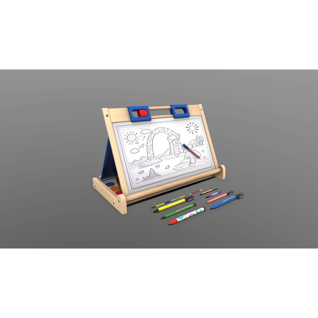 Magnetic Board 3D Model – Low Poly Educational Toy, FBX, OBJ, PBR - View 3