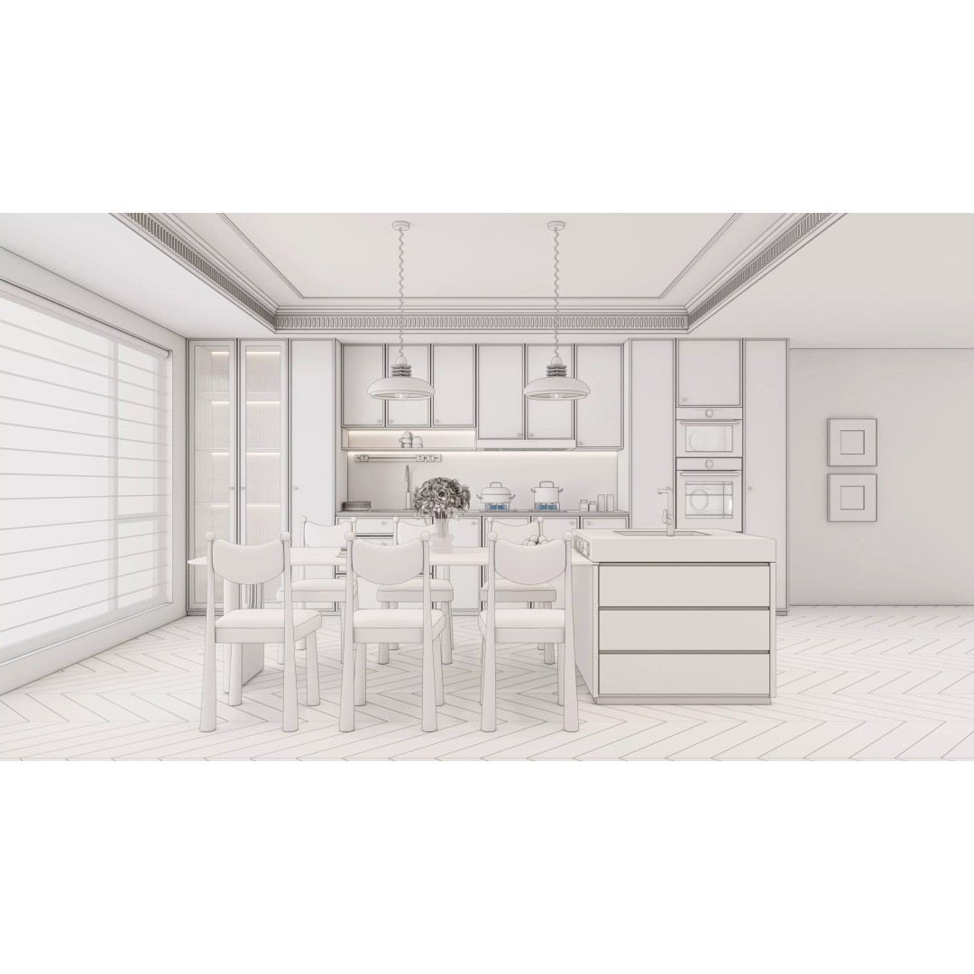 Modern Kitchen 3D Model – Photorealistic Interior Scene, Blender, FBX