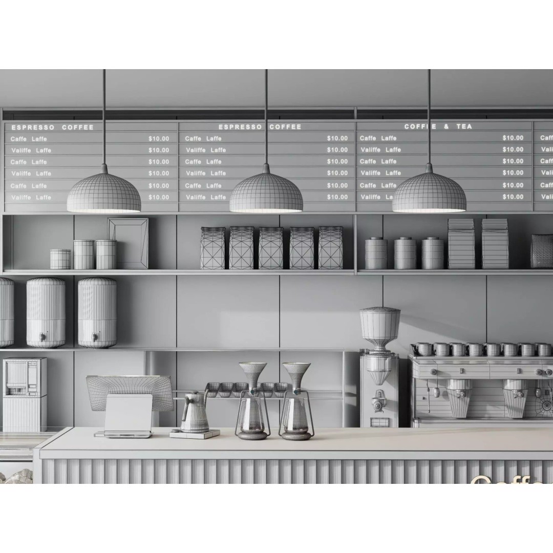Modern Coffee Shop Interior Scene 3D Model – Low Poly PBR Asset, FBX, OBJ - View 13