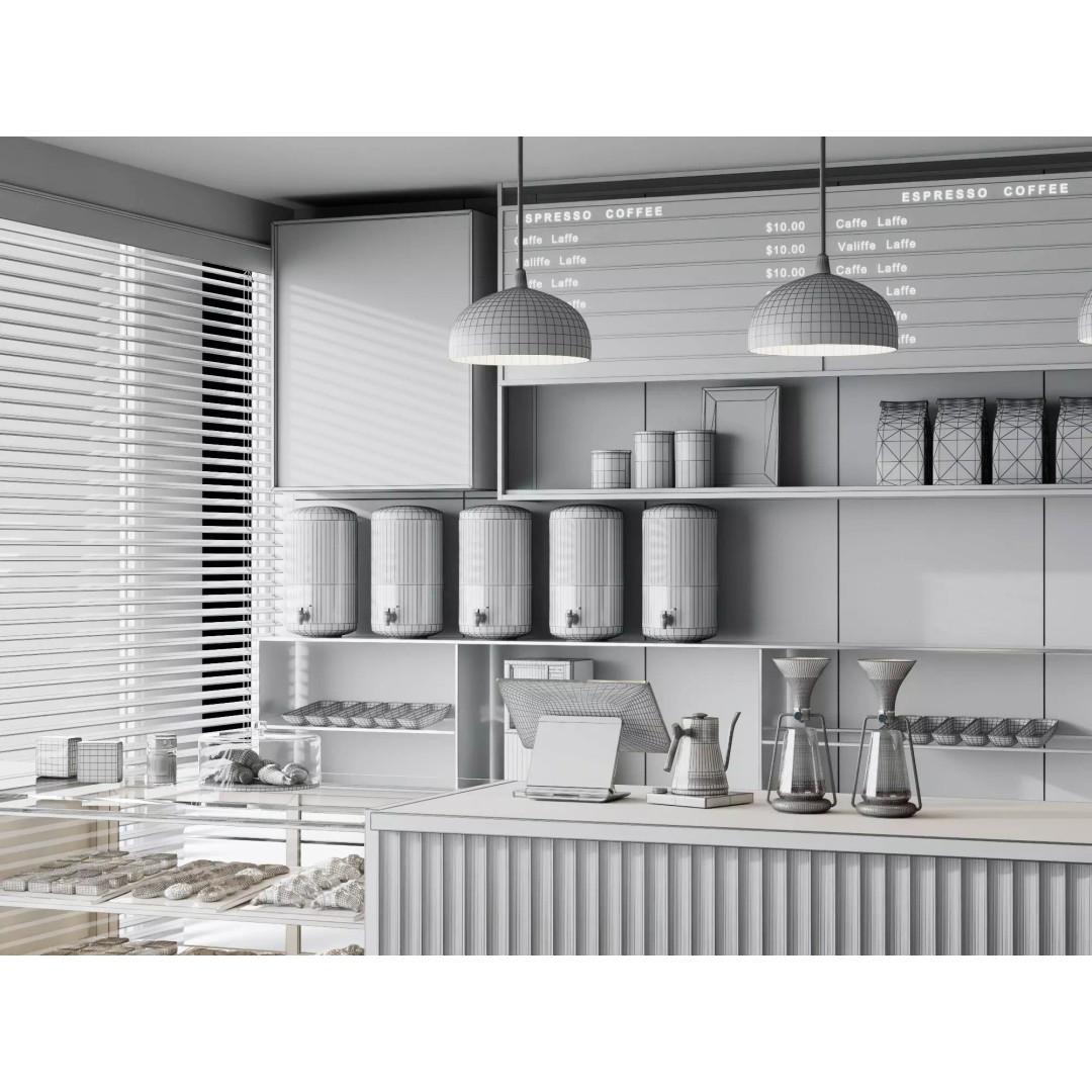Modern Coffee Shop Interior Scene 3D Model – Low Poly PBR Asset, FBX, OBJ - View 15