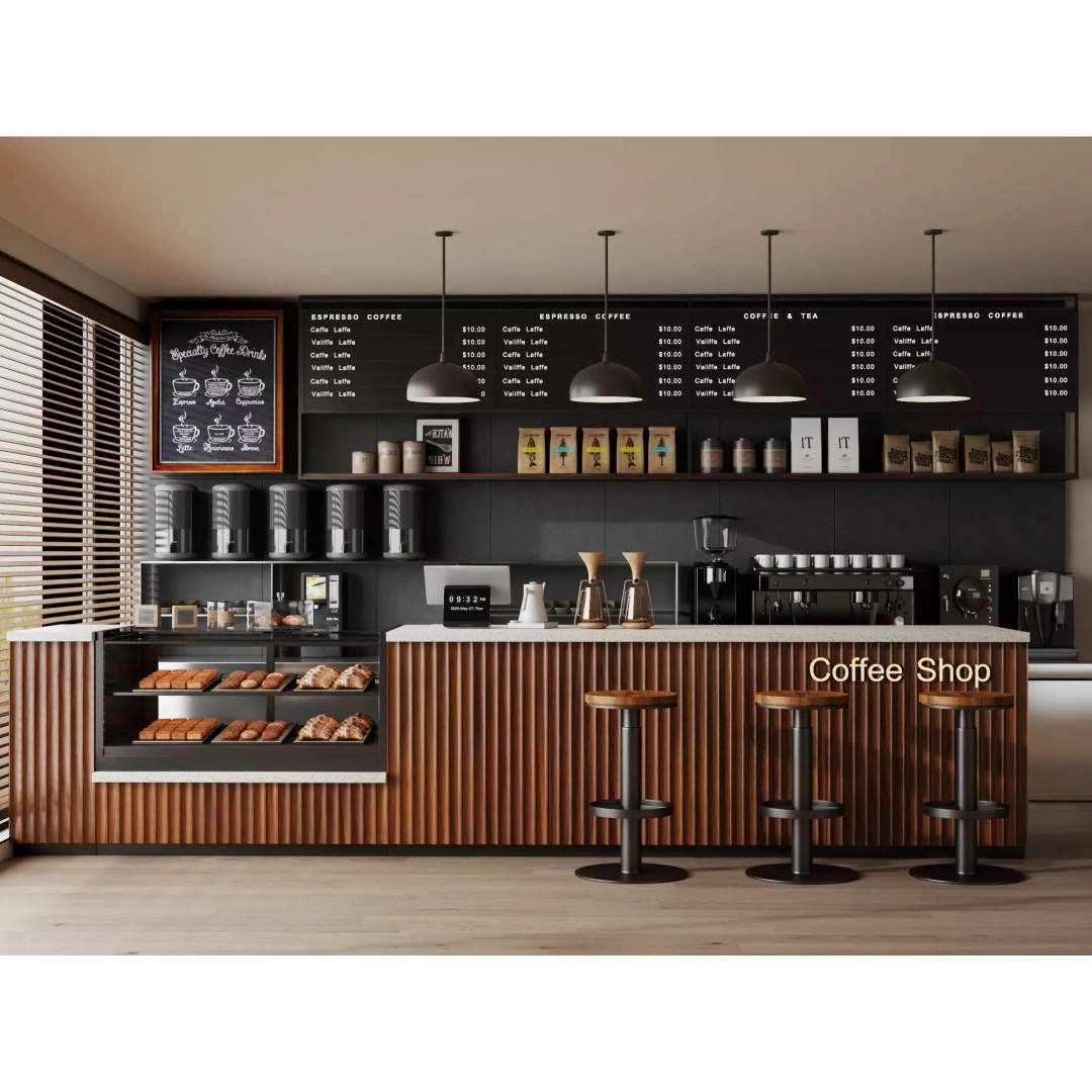 Modern Coffee Shop Interior Scene 3D Model – Low Poly PBR Asset, FBX, OBJ - View 4