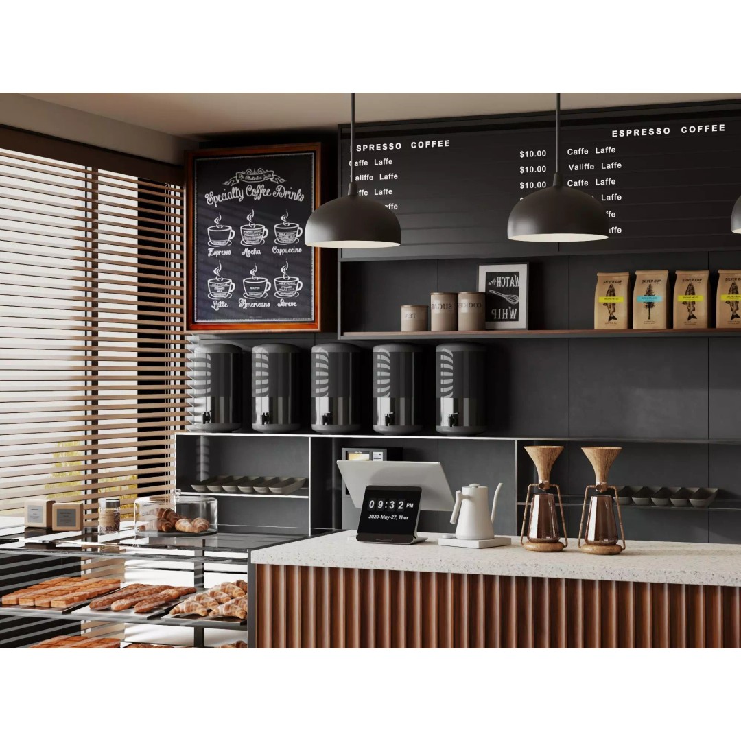 Modern Coffee Shop Interior Scene 3D Model – Low Poly PBR Asset, FBX, OBJ - View 8
