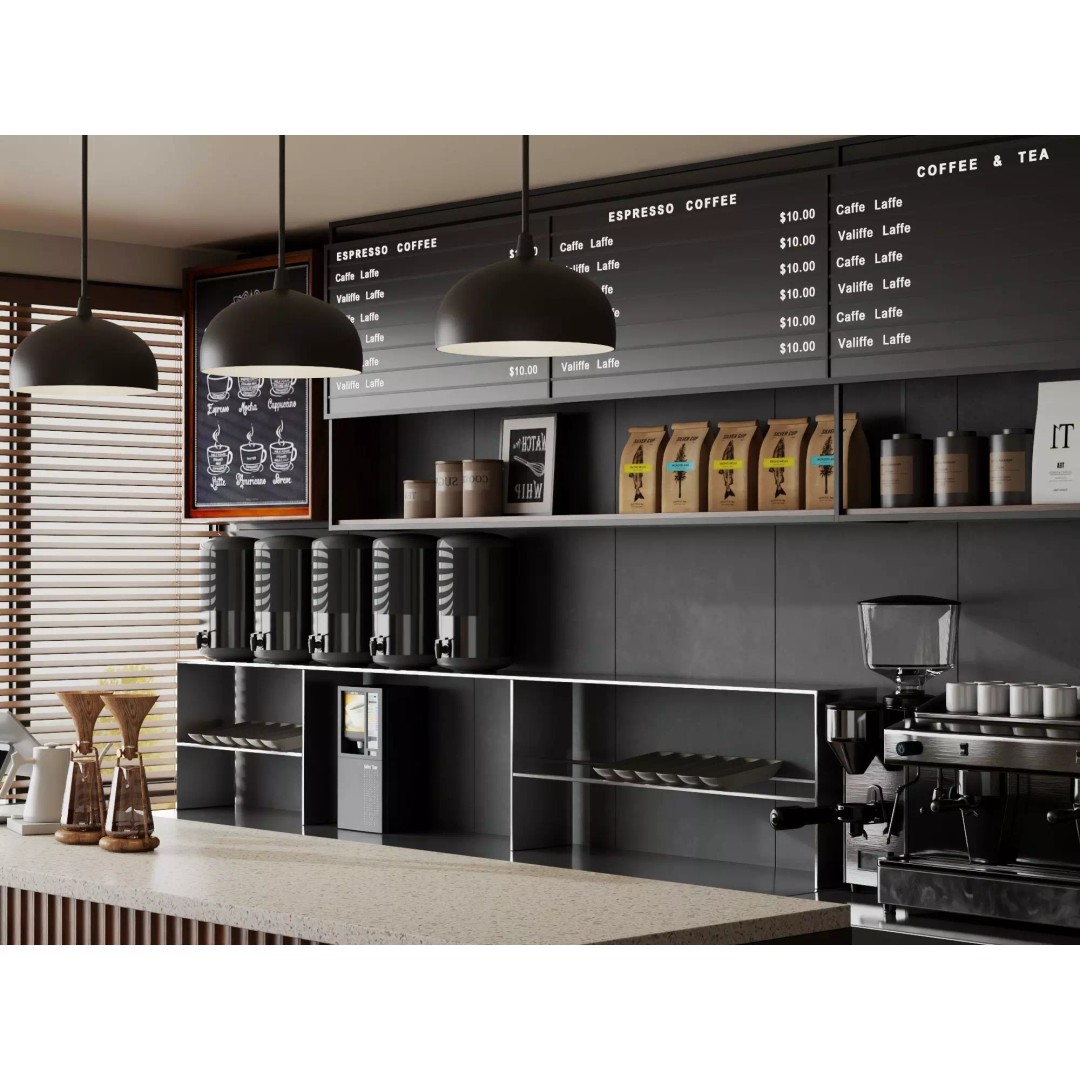 Modern Coffee Shop Interior Scene 3D Model – Low Poly PBR Asset, FBX, OBJ - View 9