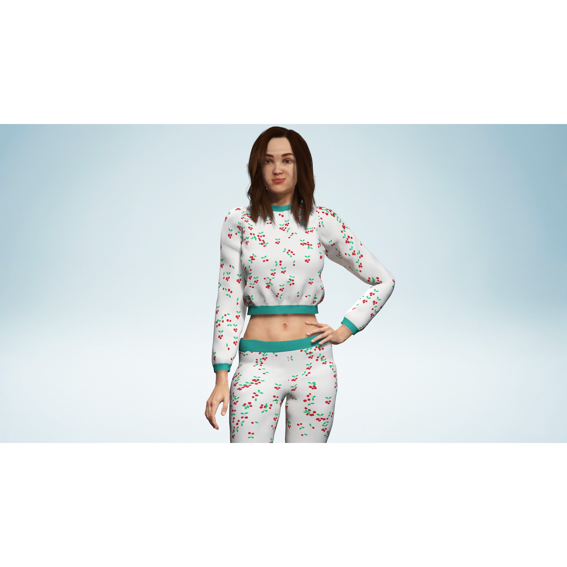 Casual Pajama Girl - Low-Poly Game-Ready 3D Model - View 4