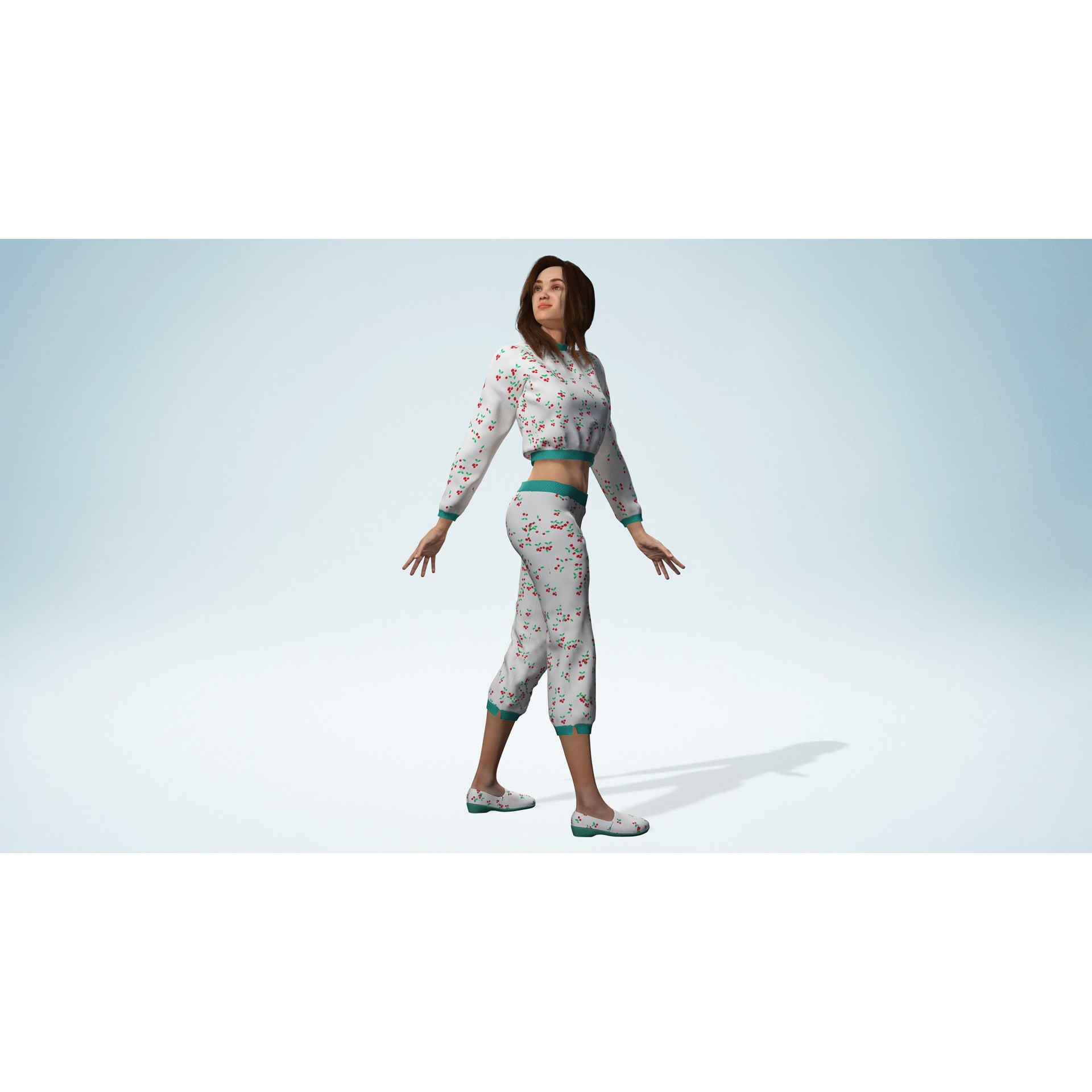 Casual Pajama Girl - Low-Poly Game-Ready 3D Model - View 7