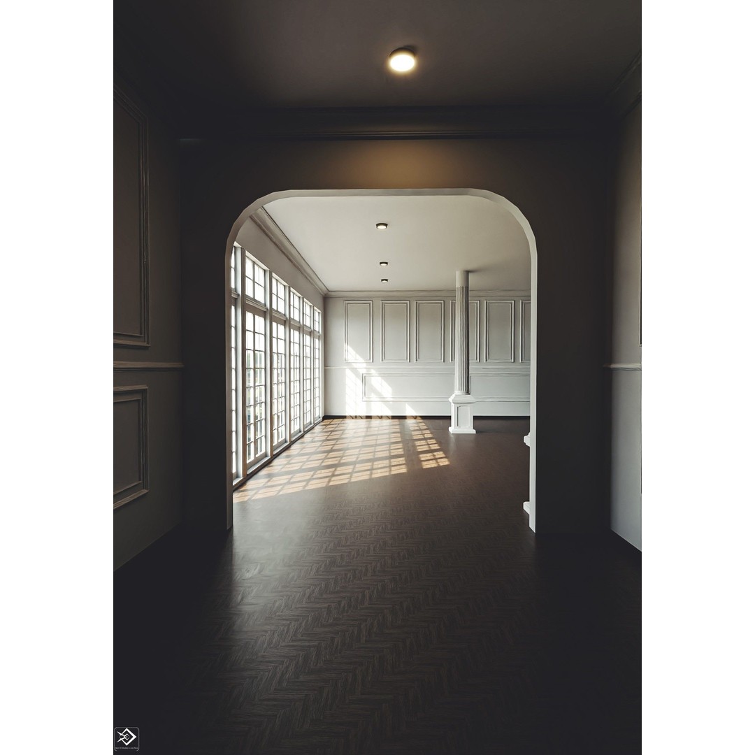Royal Empty House Rooms 3D Model – Low Poly Game Asset, FBX, PBR - View 10