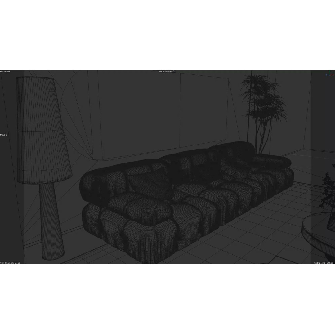 Wabi-Sabi Living Room 3D Model – Minimalist Interior with Integrated Laundry