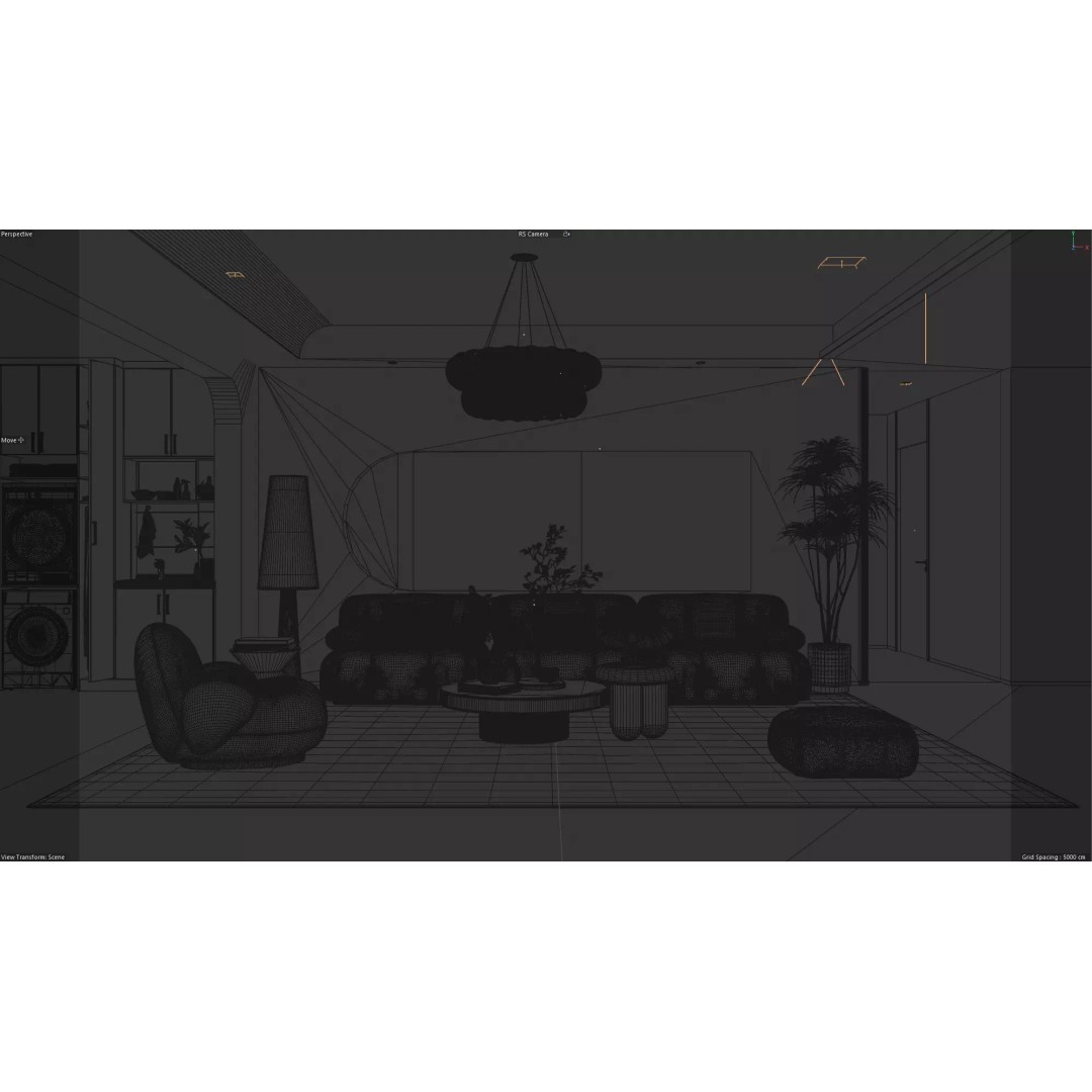 Wabi-Sabi Living Room 3D Model – Minimalist Interior with Integrated Laundry - View 11